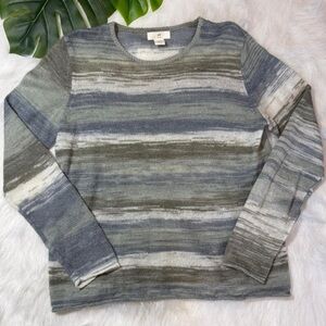 H&M Striped Crew Neck Sweater - Green and Gray